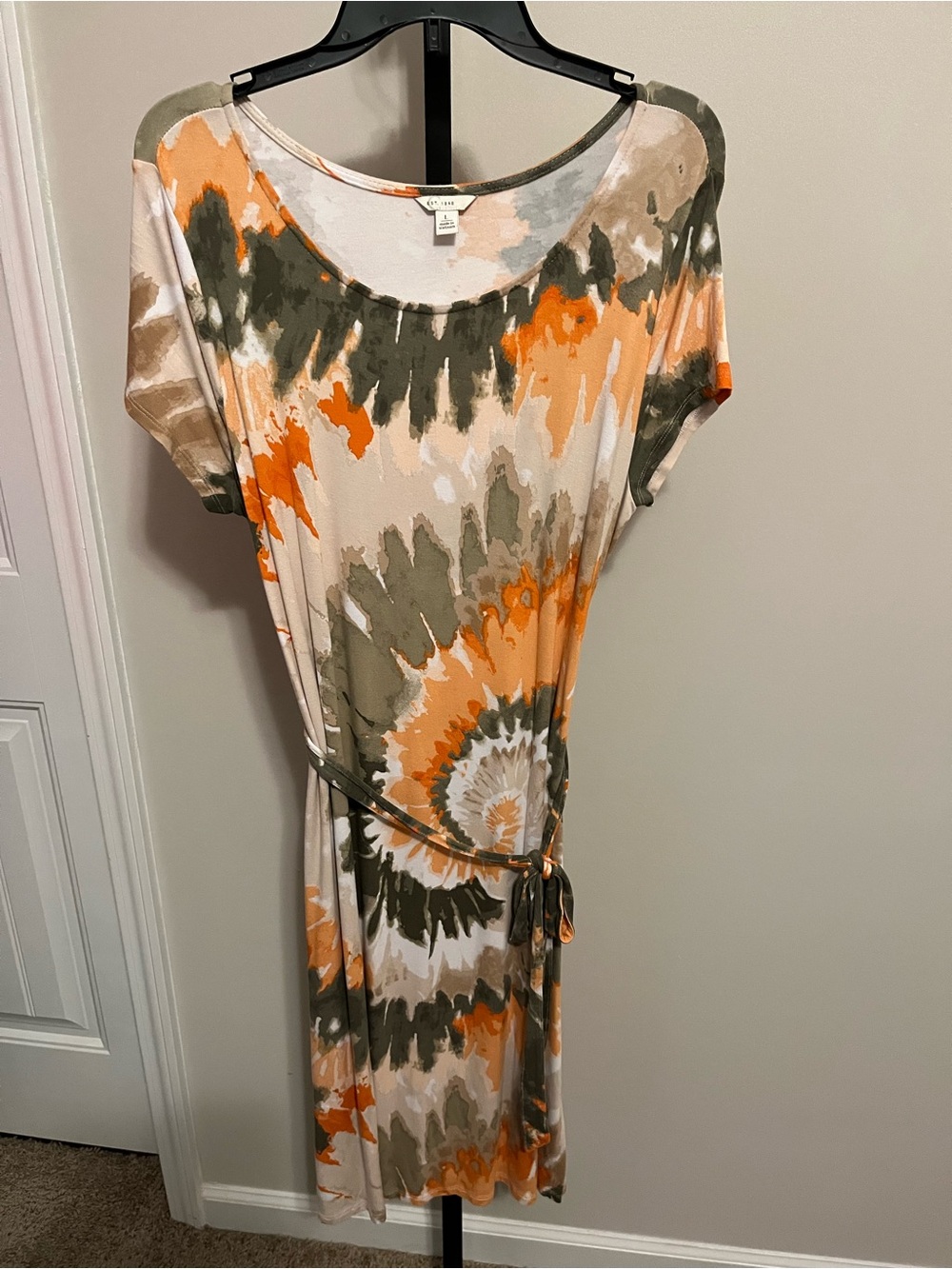 Cato Orange, Olive & Cream Tie-Dye Belted Midi Dress